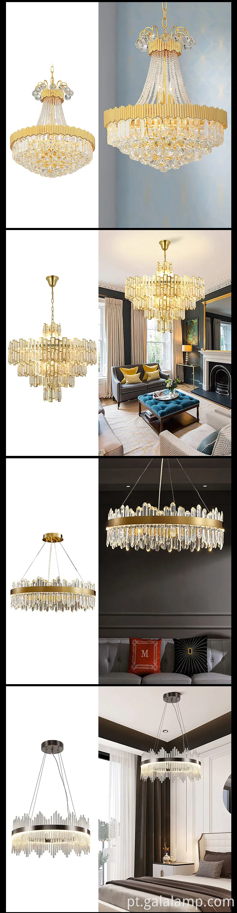 Luzes de cristal de lustre de brilho dourado moderno nórdico